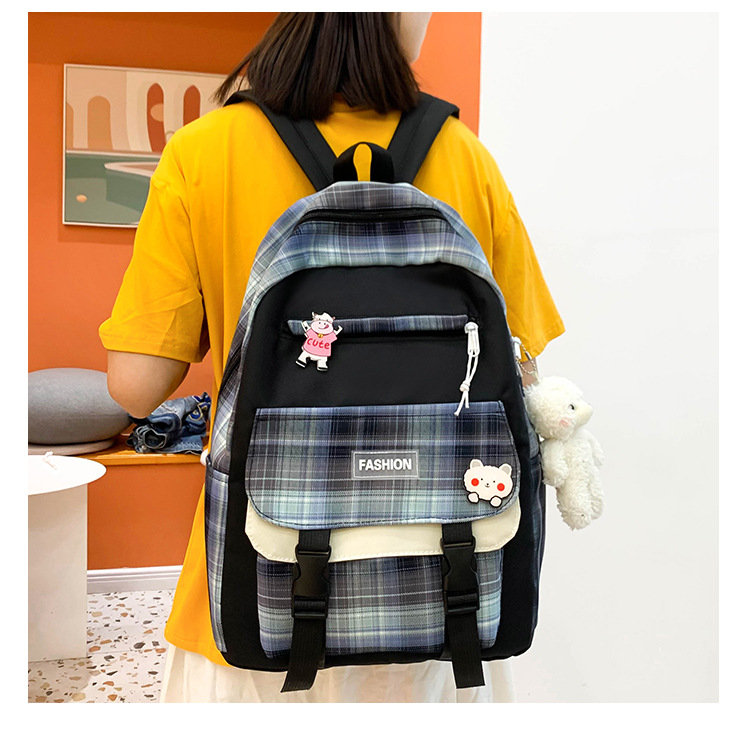 Wholesale Four-piece Contrast Color Plaid Backpack Nihaojewelry display picture 13