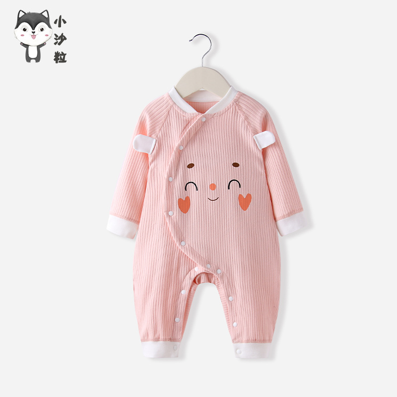 婴儿偏襟连体衣透气宝宝长袖内衣空调服幼儿家居服睡衣一件代发|ms