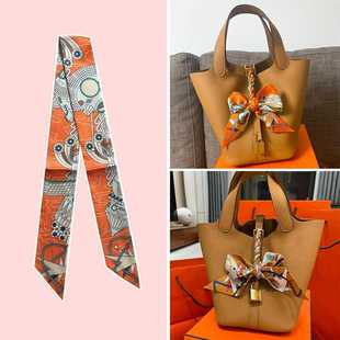 Bucket Bag Handle Bow Double-sided Small Silk Scarf Tie Bag Ribbon Handle Wrapping Strap Thin Narrow Women's New Style