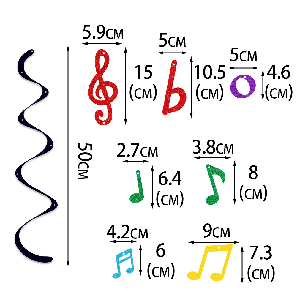 Nuevos productos transfronterizos Decoración de cumpleaños Decoración de campanas de viento de notas Adornos en espiral Decoración de fiesta de cumpleaños Adornos en espiral
