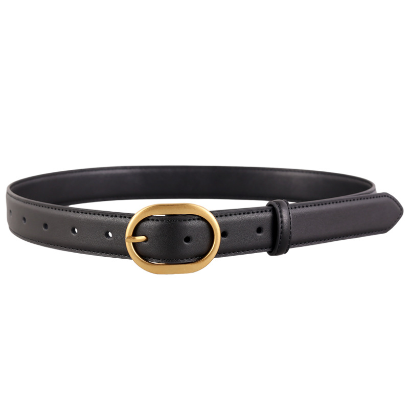 Ceinture en cuir véritable pour femmes, boucle à aiguille, mode polyvalente, pour jeans, loisirs, banlieue, noir, tendance, Stock pour femmes, nouvelle collection 2024_voghion.com
