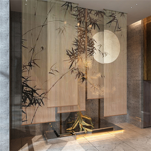 New Chinese-style Rolling Shutter Curtain Lifting Hanging Shading Modern Soft Partition for Tea Room Translucent Bamboo Entrance Curtain for Living Room