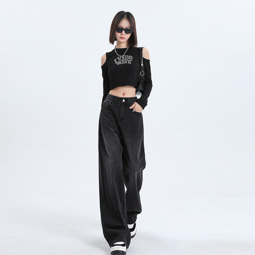 Women's Warm Fleece Jeans, Loose Wide Leg Pants, Vintage Straight Leg, for Amazon, Ozon, and AliExpress Cross-Border E-commerce