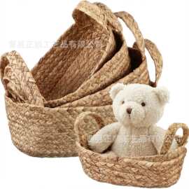 新款编织海草草编收纳篮藤编水果篮果蔬零食手提筐置物篮收纳篮