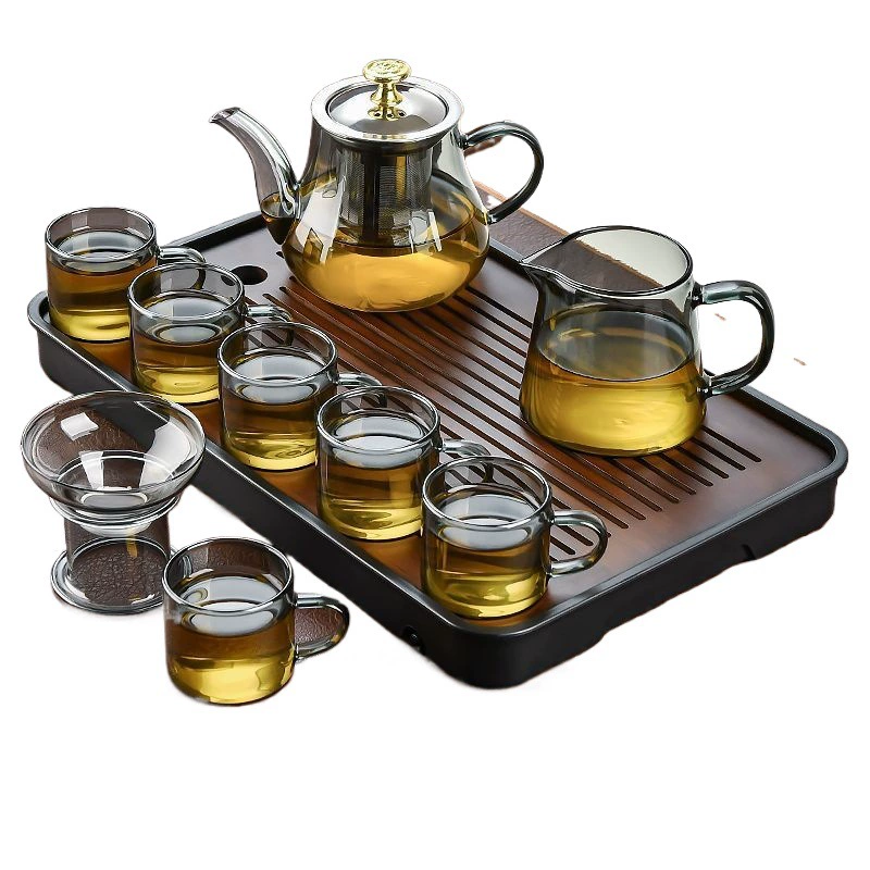 Glass tea set for home use, teapot for office, tea cup, increased thickness