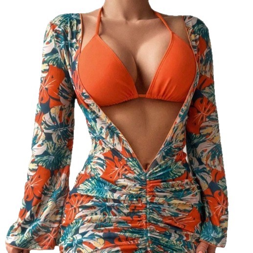 Europa y América sexy bikini trajes de baño de vacaciones de playa de tres piezas, trajes de baño de mujer de tamaño grande, productos de cola transfronterizos SHEIN Bi