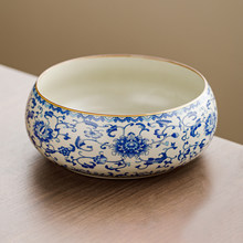 御黄汝窑缠枝莲建水陶瓷茶洗杯洗家用高档功夫茶具配件茶渣缸水盂