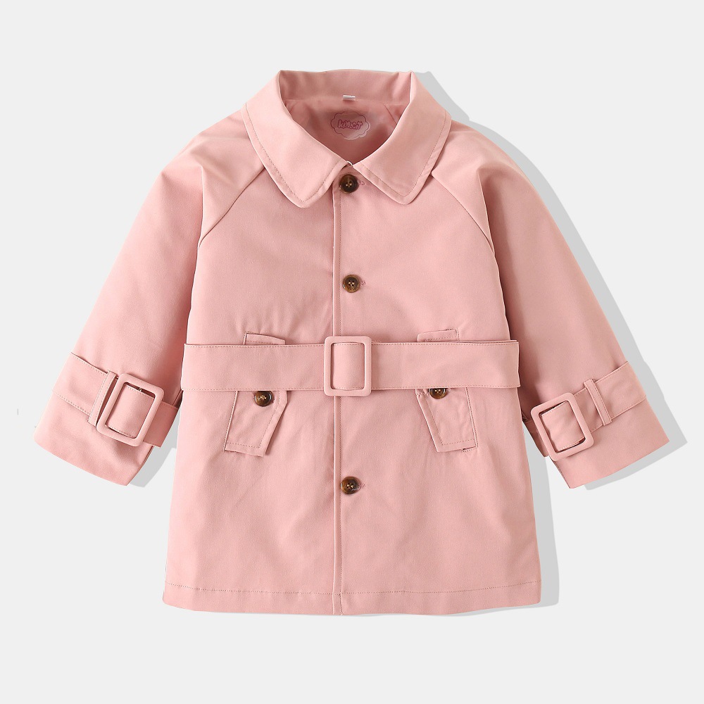 Girls' Korean Style Trench Coat, 2021 Spring New Arrival, Girls' Lapel Long Sleeve Loose Mid-Length Windproof Jacket