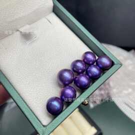 诸暨淡水珍珠裸珠紫色近正圆微瑕11-12mm散珠批发可diy饰品