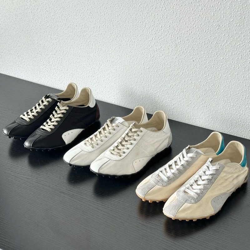 Spring New Vintage Genuine Leather MM6 Sports Casual Shoes Women's Fashion Color-matching Lace-up German Training Shoes Lightweight Forrest Gump Shoes