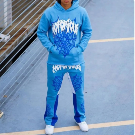 Moška oblačila, trendovski pulover s potiskom pajkove mreže _voghion.com