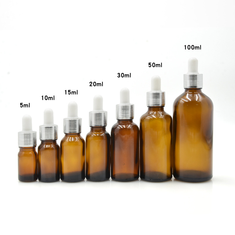 Botellas de vidrio ámbar para aceites esenciales | A prueba de luz, con gotero o bola rodante, lista para usar