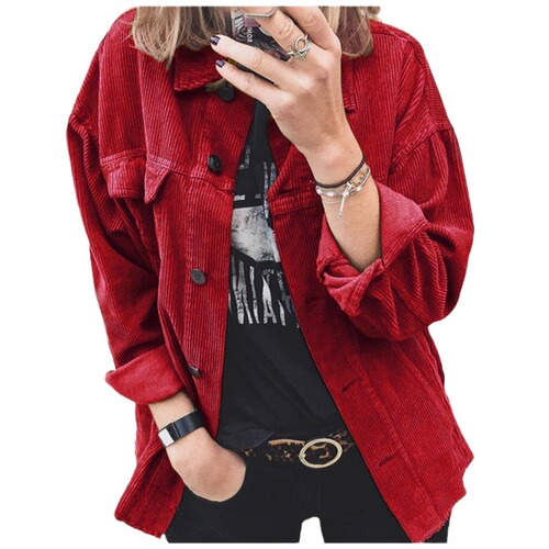 2025 Autumn Cross-border Amazon New Corduroy Button-down Open Cardigan Long-sleeved Loose Thick Collar Shirt Women