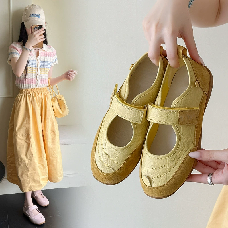 Размер 35–42, женские балетки большого размера, новые летние туфли без шнуровки на липучке, универсальные туфли Мэри Джейн на толстой подошве