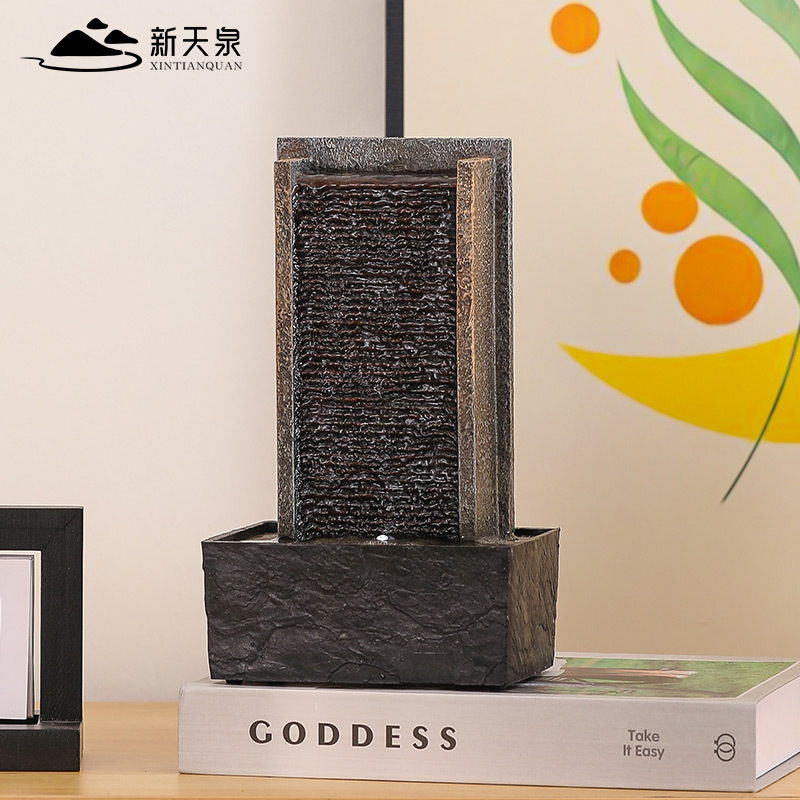 新天泉办公桌面小型水幕墙摆件创意循环流水招财装饰品家用加湿器