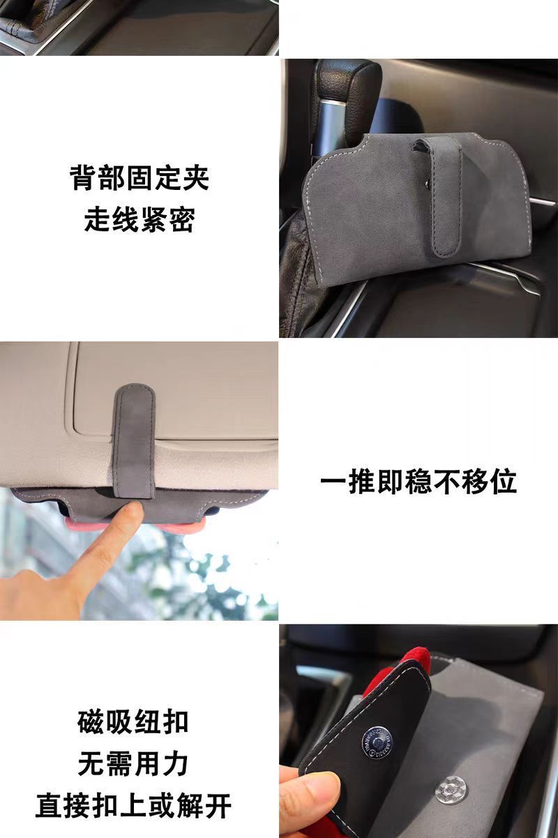 Car-Mounted Glasses Case with Bowknot, Pu Leather Glasses Clip, Car Sun Visor Sunglasses Storage Clip, Magnetic Glasses Clip