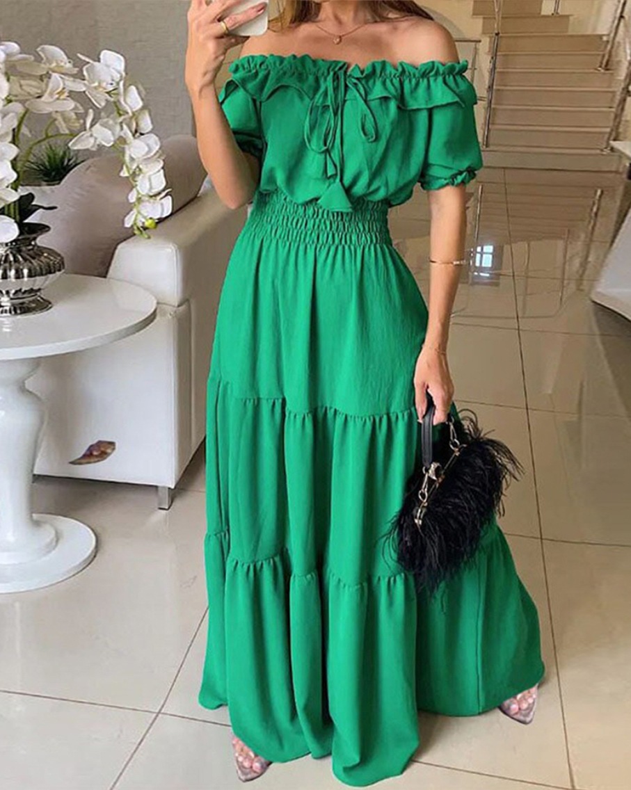 Summer Season Wholesale Women's Elegant Solid Color Holiday Street Off Shoulder Short Sleeve S1562