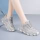 2024 Summer New Thick-soled Torre Shoes Women's Mesh Shoes Casual Breathable Thin Mesh Hollow Rhinestone Sports Sandals