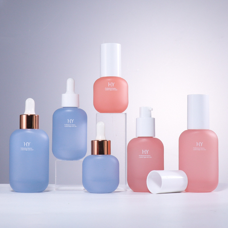 热销 彩色圆形30ml哑光粉红色玻璃滴管瓶 配橡胶滴管盖精油包装