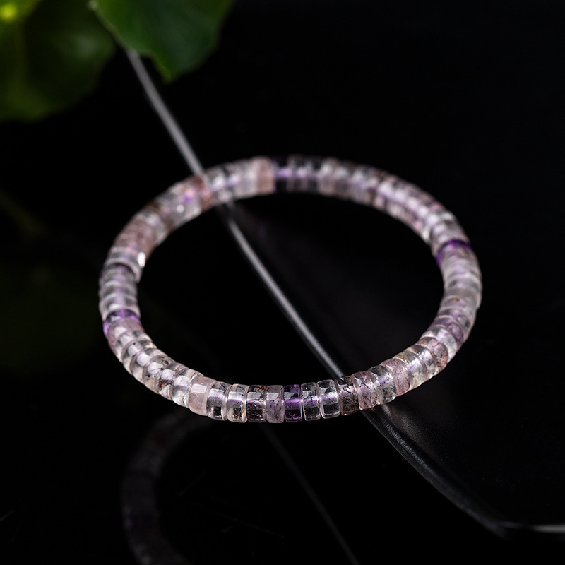 Natural High-Transparency Ultra-Seven Amethyst Precision Straight-Cut Round Pill Bracelet Super Seven All-Purpose Light Luxury Women's Bracelet