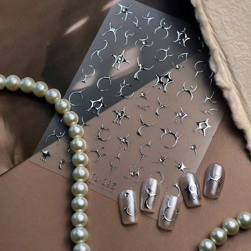 Tensor European and American Style High-End Nail Art Stickers Tl395 Hot Silver Asymmetrical Graphics 3D Kidsren Available