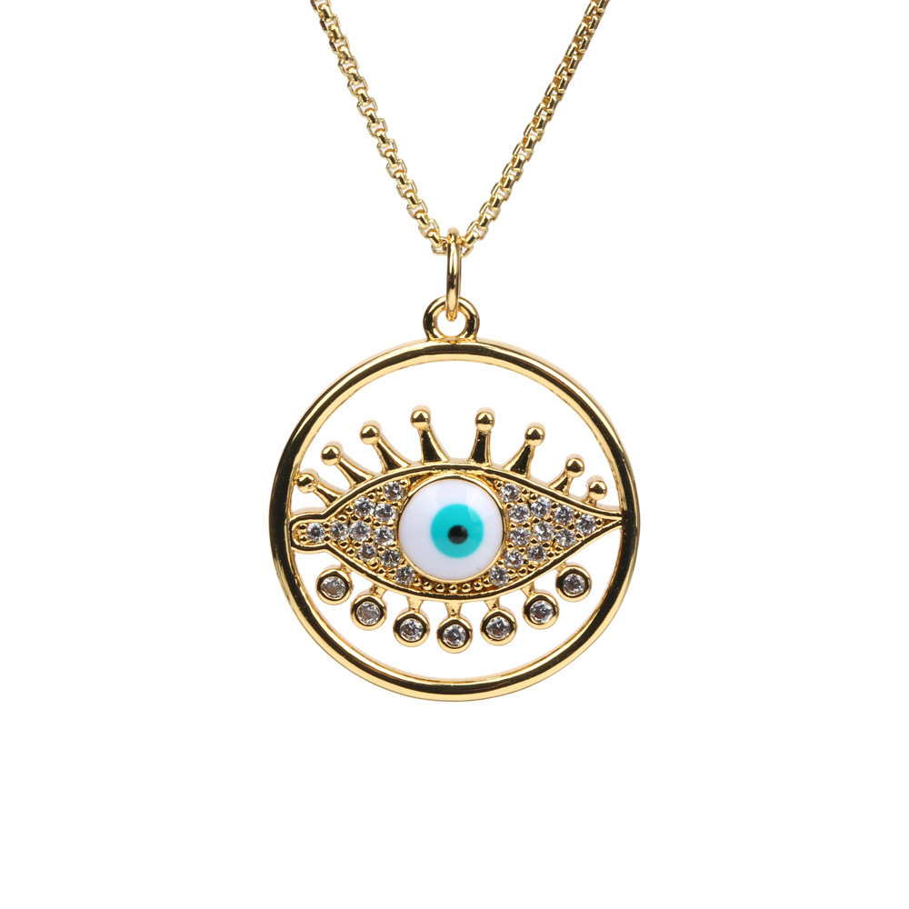 Copper inlaid micro zircon devils eye drop oil pendant goldplated necklacepicture3