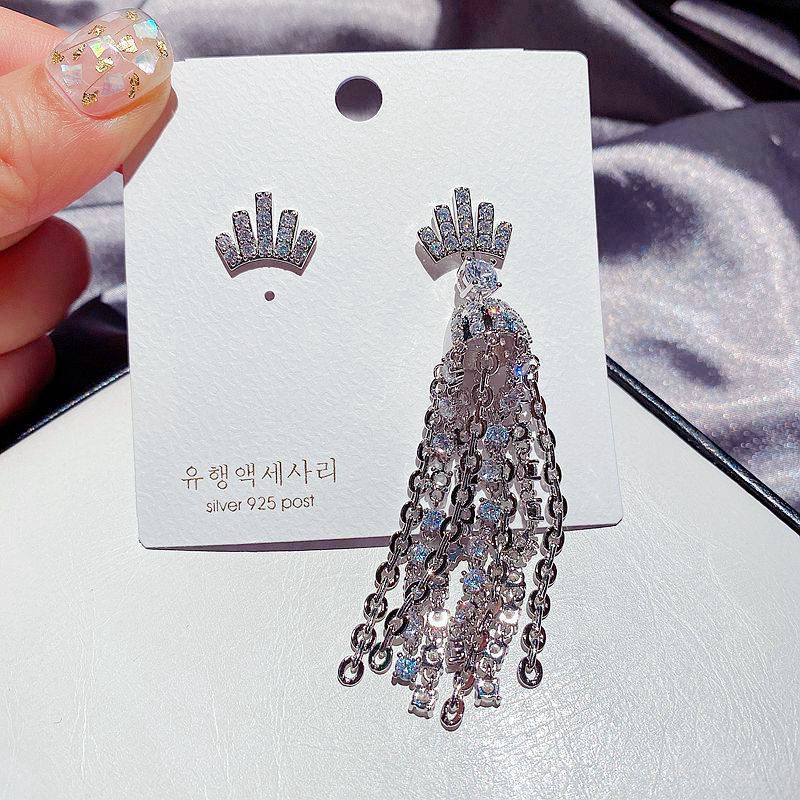 Fashion Micro-inlaid Zircon Crown Long Tassel Earrings display picture 1