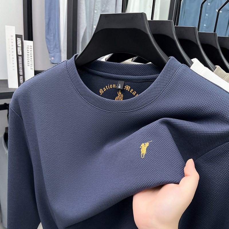 保罗圆领卫衣男士长袖T恤宽松美式休闲刺绣青中年高档打底衫上衣