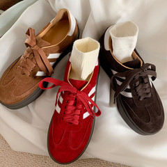 Women's Casual Loafers with Thick Soles, Early Spring New Arrival, Full Leather, Round Toe, Medium Heel, Lace-Up Student Shoes, Fashion