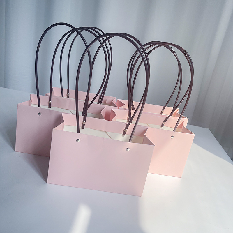 厂家批发鲜花手提袋覆膜防水牛皮纸花店包装袋小花束包装盒礼品袋