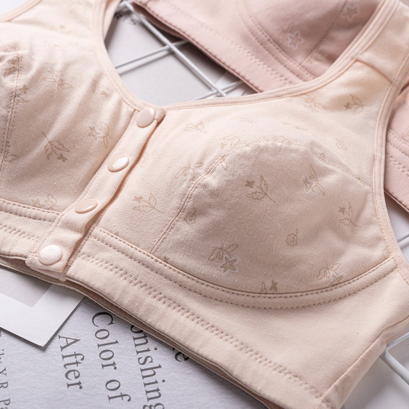 Directly from the Manufacturer, Front-Clasp Bra for Middle-Aged and Elderly Women, No Underwire, No Padding, Printed Thin Vest-Style Bra with Optional Cup Inserts