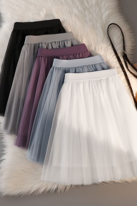 Mesh Skirt for Women 2024 Summer Short Skirt High-Waisted A-Line Flared Skirt Slimming Hip-Covering Underskirt Short Style
