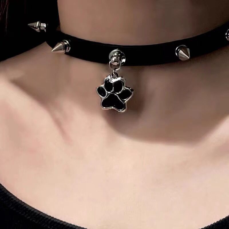 Ins punk subcultura hueso remache collar choker collar puro deseo de viento rebelde cachorro collar punk