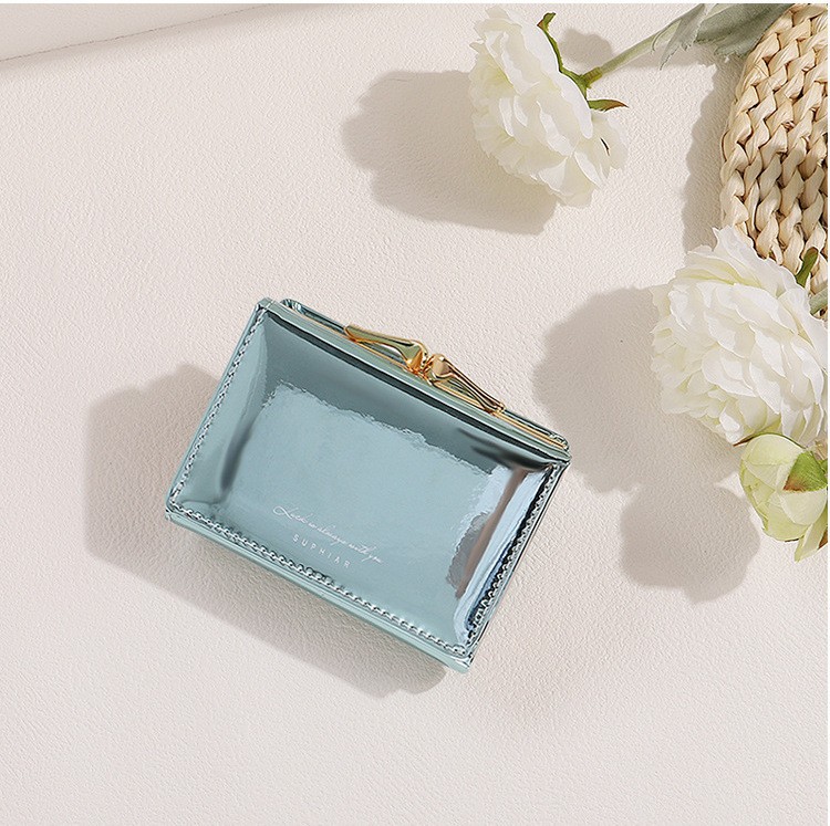 Cartera plegable de dibujos animados lindo transfronterizo, bowknot, bolso de tarjeta Macron, billetera de cuero PU de una pieza, billetera de mujer personalizada