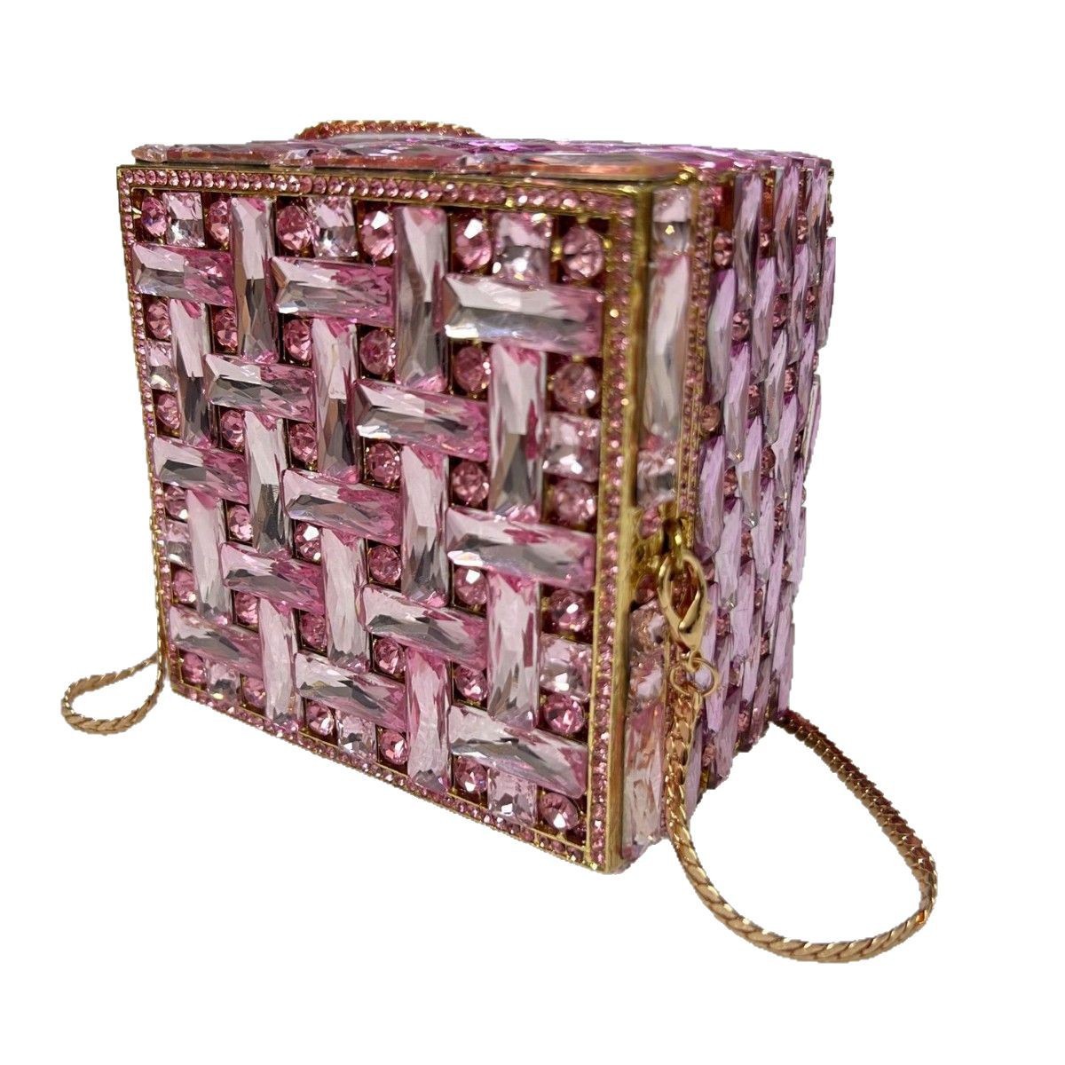 Nuevos diamantes transfronterizos caja de joyería de banquete bolsas tridimensionales de banquete europeas y americanas bolsas de mano de diamantes completas embrague nuevo púrpura