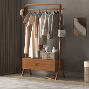 Solid Wood Coat Rack Floor-Standing Vertical Home Bedroom Room Clothes Storage Clothes Rack Cloakroom Simple