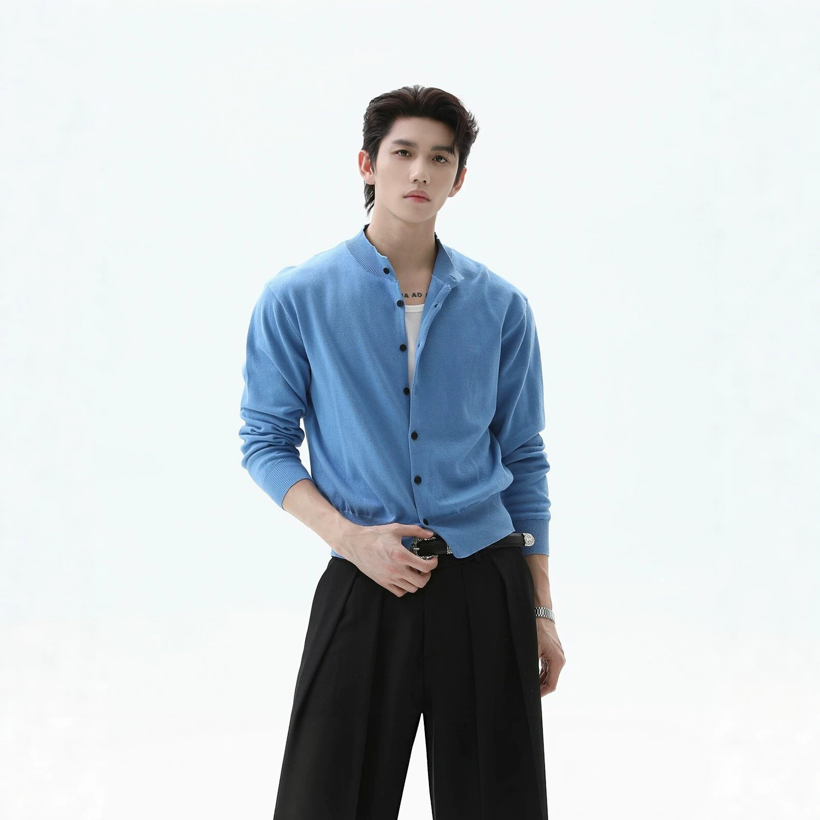 Cross-border exclusive, old-money style, short, fitted, elegant knit cardigan, long-sleeved coat, cleanfit men's sweater.
