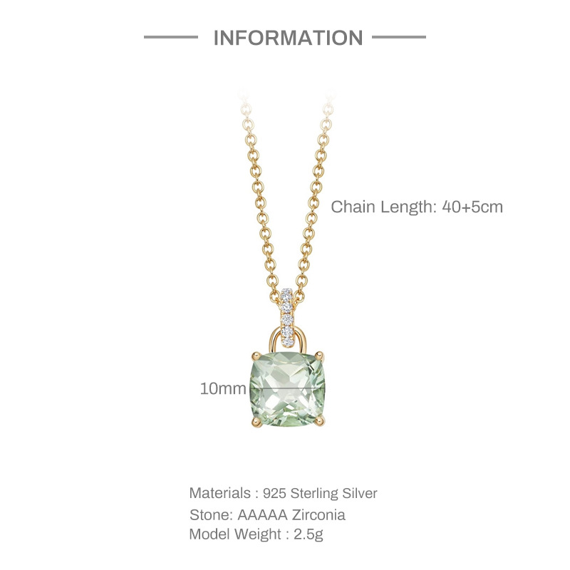 Simple Style Square Sterling Silver Necklace Plating Diamond Zircon 925 Silver Necklaces
