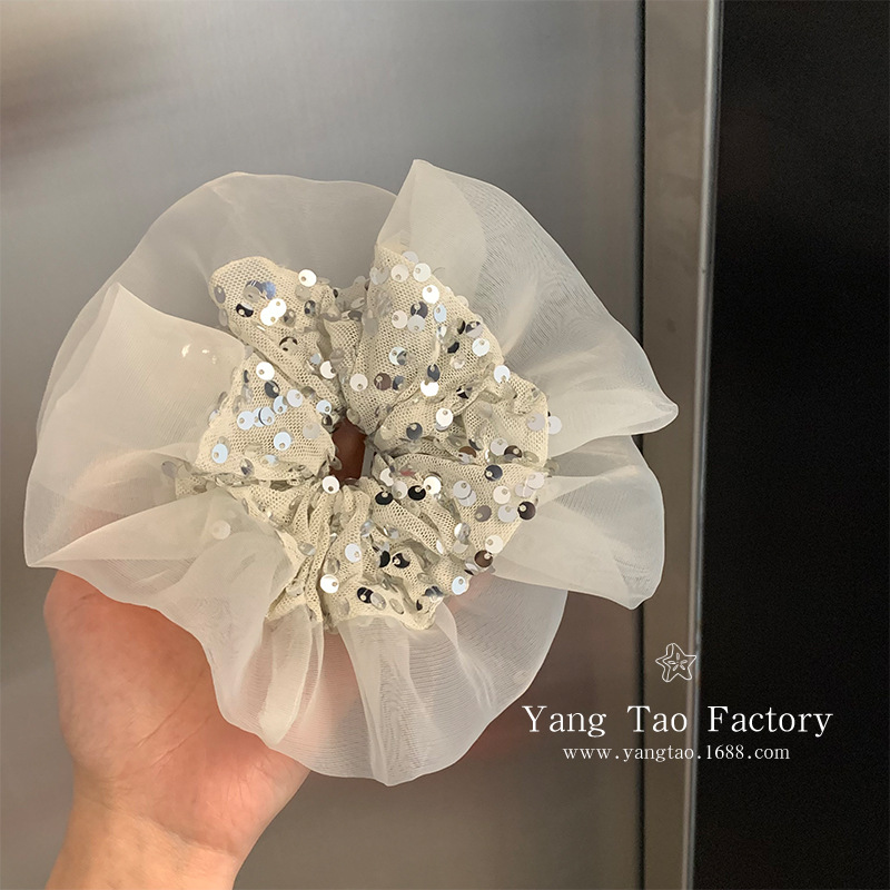 Atmosférico lentejuelas de terciopelo lentejuelas de intestino grueso lazo para el cabello femenino 2025 nuevo estilo corbata cuerda de cabeza de cola de caballo súper brillante lazo para el cabello todo-fósforo accesorios para el cabello