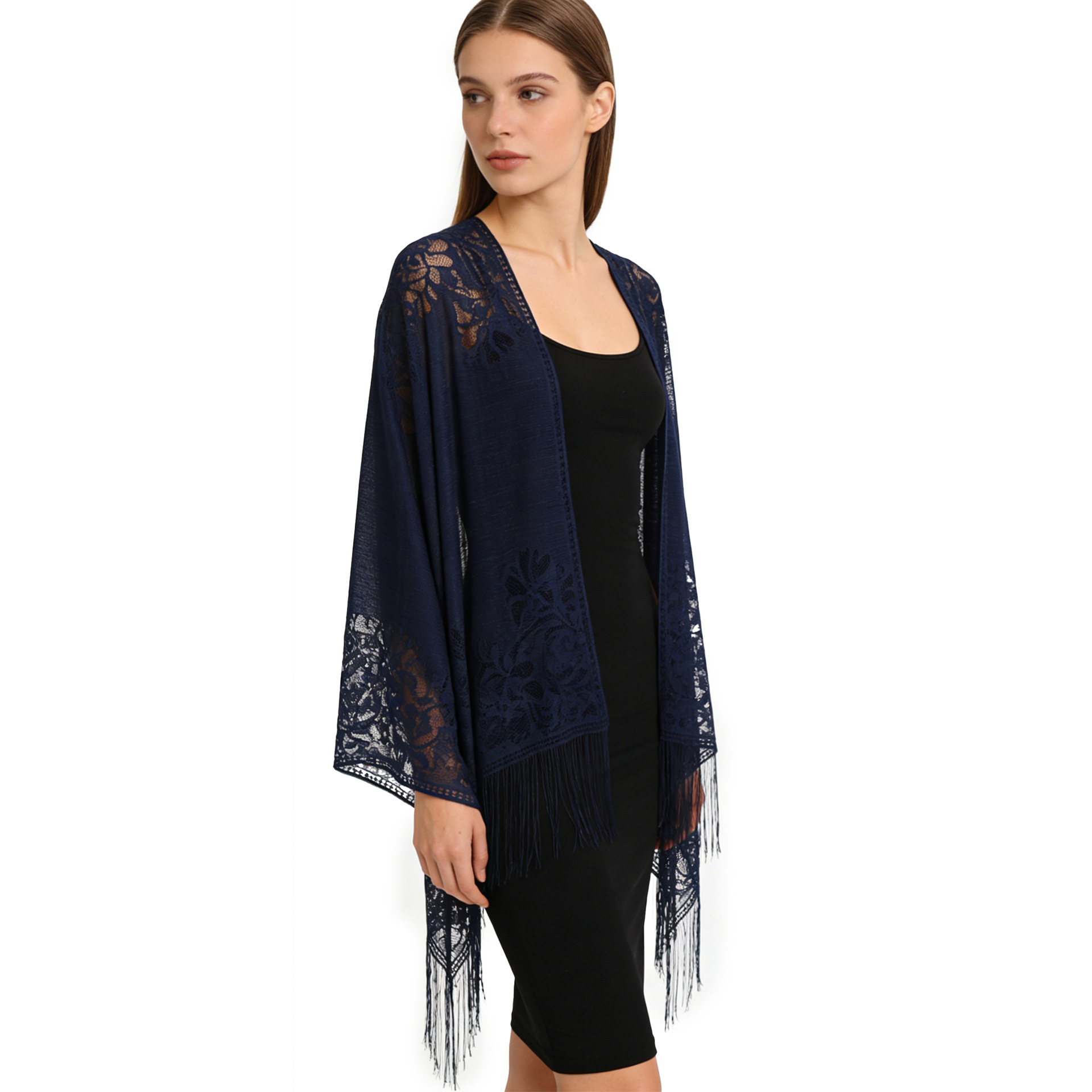 Long Lace Shawl Headscarf For Women Solid Colour Tassel Silk Scarf_voghion.com