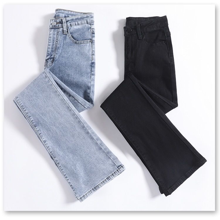 High waist skinny jeans women's high waist slim fit Hong Kong style flared pants for students in spring and autumn 2021