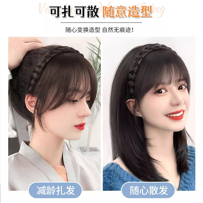 Toda la pelucca de cabello real trenzada falsa franja mujer red roja hueso de pescado cinturón de cabello en una frente natural invisible cabello blanco