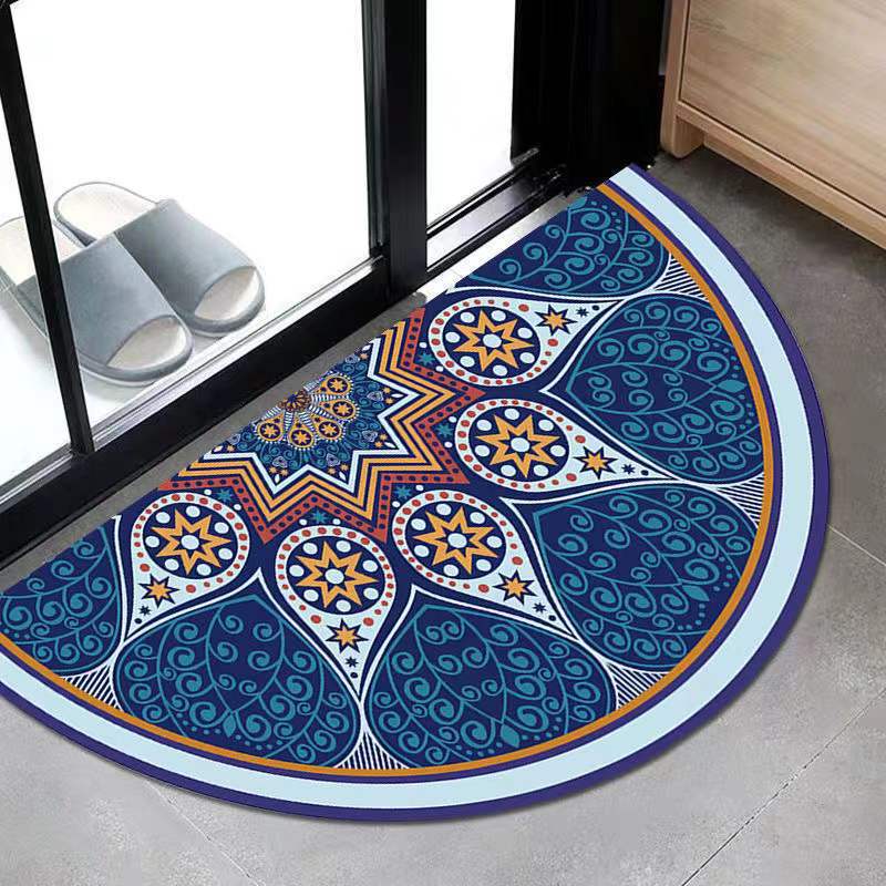 Alfombra de entrada, alfombra de terciopelo cristalino, alfombra semicircular de estilo bohemio absorbente de agua y resistente al desgaste, alfombra para la entrada del hogar.