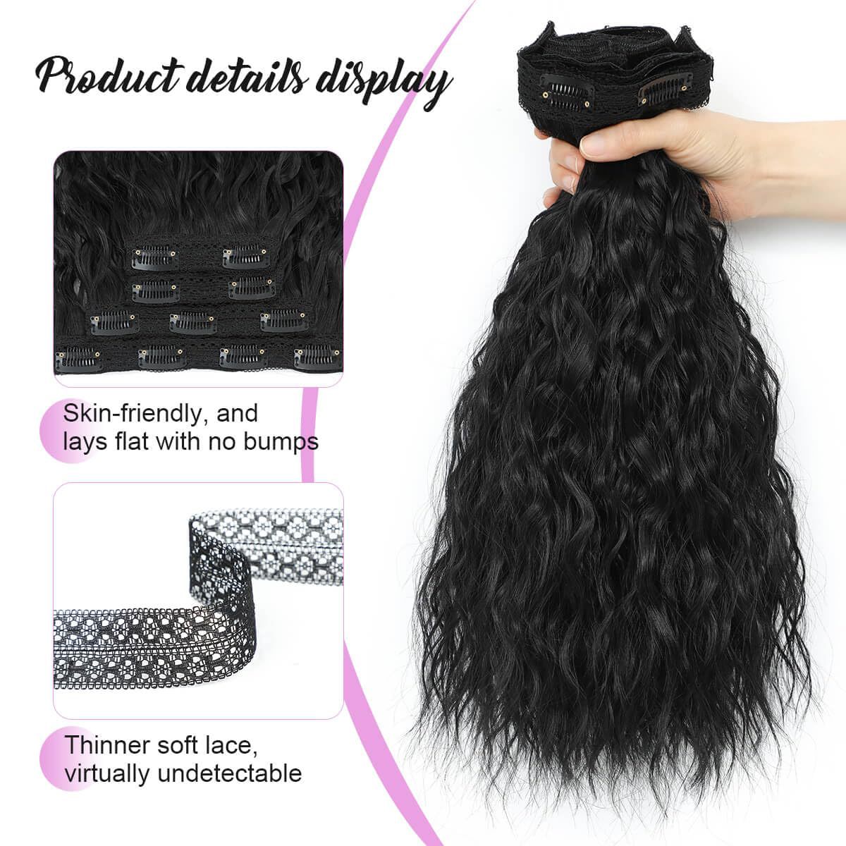 Factory wholesale Europe and the United States 4 pieces of water corrugated chemical fiber hair increase quantity hair clip hair wig 13inch