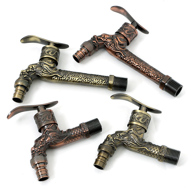 Copper Core Washing Machine Faucet Bronze Retro Balcony Mop Sink Washbasin Dragon-Shaped Washing Machine Quick-Open Faucet