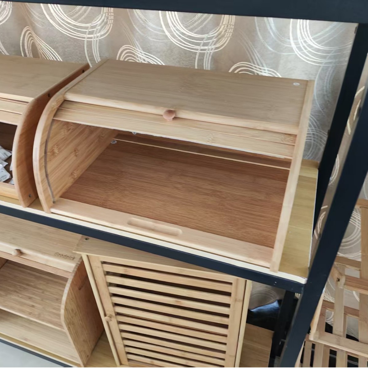 Spot caja de pan de bambú caja de almacenamiento de frutas a prueba de polvo caja de almacenamiento de alimentos multifuncional puerta de persiana enrollable pedido de comercio exterior