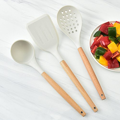 Amazon Cross-border Silicone Wood Handle Cookware 10-Piece Set 11-Piece Set Non-stick Pan Household Kitchen Utensils