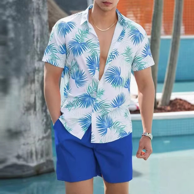 Hawaii's New Men's Shirt with Tropical Print, Vacation Casual Men's Clothing, Summer Beach Quick-Drying Short-Sleeved Shirt for Men