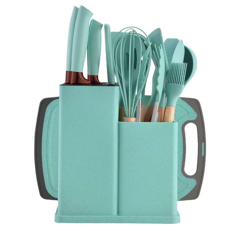 Juego de cuchillos Cuchillo de cocina Cuchillo de cocina Tijeras para el hogar Juego de utensilios de cocina de silicona Juego de 19 piezas de color Combinación de pala y cuchara