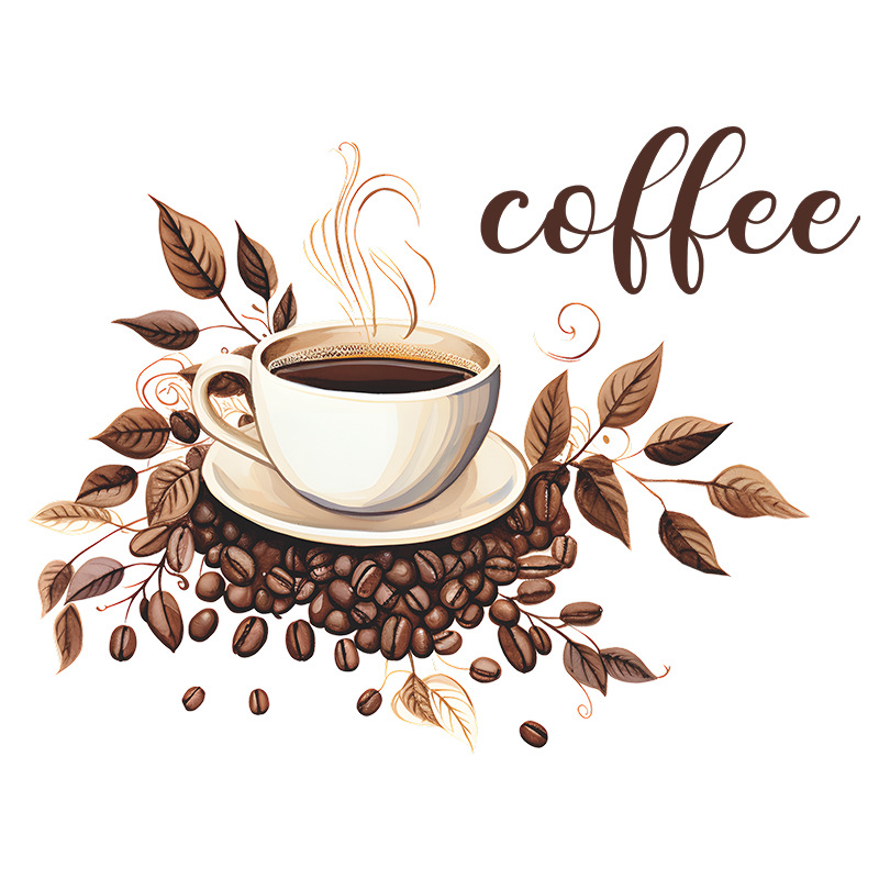 Retro Coffee Cup Letter Leaves Pvc Wall Sticker Wall Art display picture 7